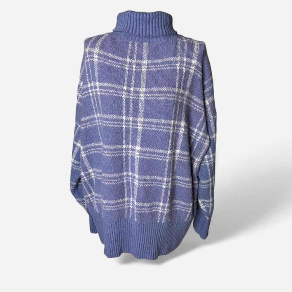Easel Periwinkle Blue & White Plaid Oversized Turtleneck Sweater - Medium